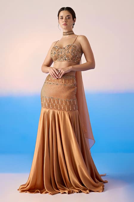 Mirroir Scallop Crystal Embellished Mermaid Lehenga Set 