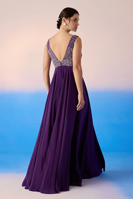 Shop_Mirroir_Purple Organza Embellished Sequin Sweetheart Floral Bodice Jumpsuit  _at_Aza_Fashions