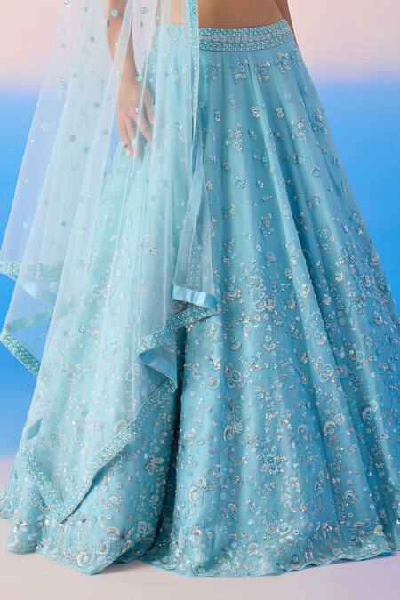 Mirroir Sky Blue Satin, Net, Organza Sequins, Floral Vine Embellished Lehenga Set at Aza Fashions Mirroir_Sky Blue Satin, Net, Organza Sequins, Floral Vine Embellished Lehenga Set _at_Aza_Fashions