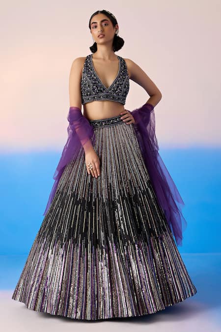 Mirroir Stripe Embellished Lehenga Set 