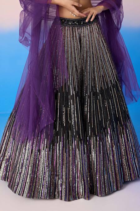 Buy Mirroir Black Net, Satin, Organza Sequins, Crystals Stripe Embellished Lehenga Set Online at Aza Fashions Buy_Mirroir_Black Net, Satin, Organza Sequins, Crystals Stripe Embellished Lehenga Set _Online_at_Aza_Fashions