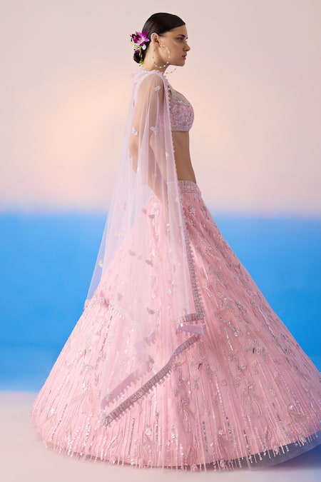 Buy Mirroir Pink Net, Satin Sequins, Crystals, Embroidery Floral Embellished Lehenga Set Online at Aza Fashions Buy_Mirroir_Pink Net, Satin Sequins, Crystals, Embroidery Floral Embellished Lehenga Set _Online_at_Aza_Fashions