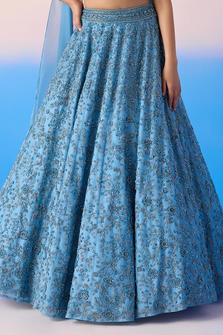 Buy Mirroir Blue Satin, Viscose, Organza Sequins, Crystals Botanic Embellished Lehenga Set Online at Aza Fashions Buy_Mirroir_Blue Satin, Viscose, Organza Sequins, Crystals Botanic Embellished Lehenga Set _Online_at_Aza_Fashions