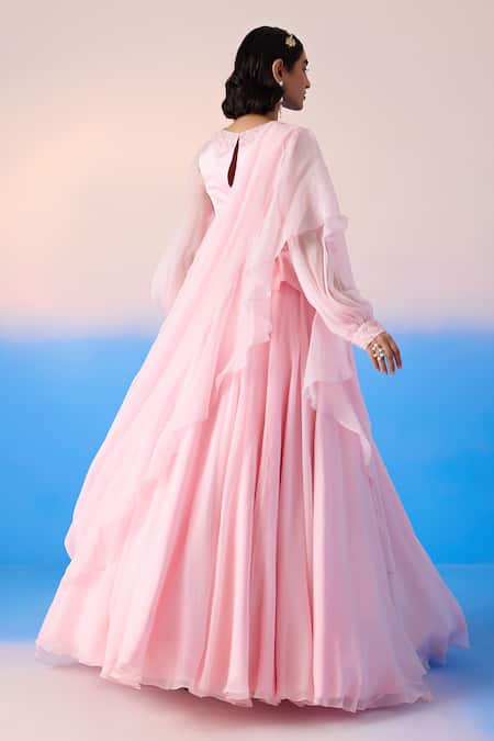 Shop Mirroir Pink Organza, Viscose Sequins, Embellished Peplum Blouse With Lehenga Saree at Aza Fashions Shop_Mirroir_Pink Organza, Viscose Sequins, Embellished Peplum Blouse With Lehenga Saree _at_Aza_Fashions