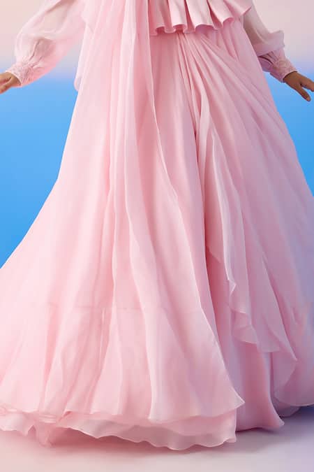 Buy Mirroir Pink Organza, Viscose Sequins, Embellished Peplum Blouse With Lehenga Saree Online at Aza Fashions Buy_Mirroir_Pink Organza, Viscose Sequins, Embellished Peplum Blouse With Lehenga Saree _Online_at_Aza_Fashions