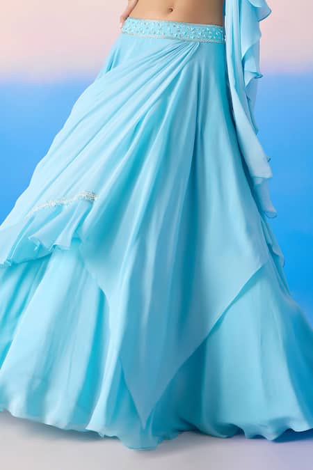 Buy Mirroir Blue Georgette, Viscose Sequins, Crystals Embellished Blouse Lehenga Saree Set Online at Aza Fashions Buy_Mirroir_Blue Georgette, Viscose Sequins, Crystals Embellished Blouse Lehenga Saree Set _Online_at_Aza_Fashions