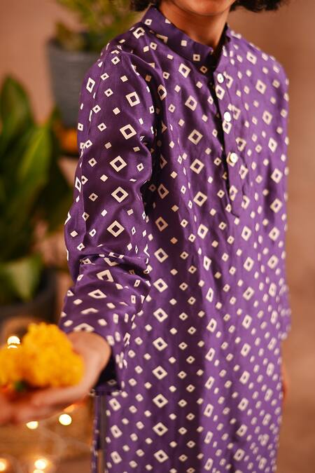 Mini Trails Purple Cotton, Silk Geometric Print Kurta And Salwar Set Online at Aza Fashions Mini Trails_Purple Cotton, Silk Geometric Print Kurta And Salwar Set_Online_at_Aza_Fashions