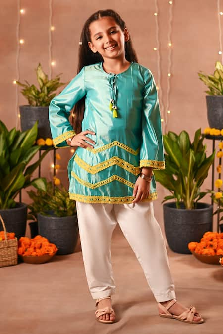 Mini Trails Lace Embroidered Kurta & Pant Set 