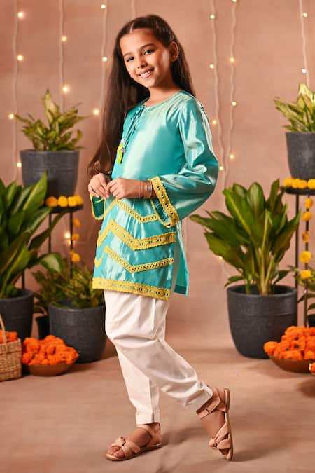 Mini Trails Lace Embroidered Kurta & Pant Set 