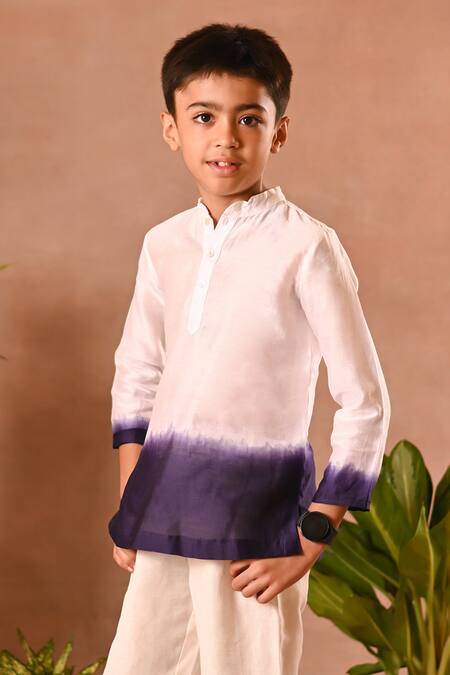 Mini Trails_Purple Cotton, Silk Dip-dye Pattern Kurta And Pant Set _Online_at_Aza_Fashions
