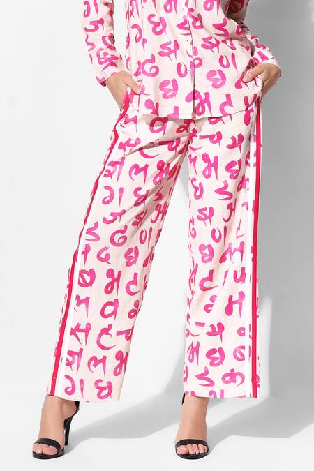 Buy_16stitches_Pink Egyptian Cotton Devnagari Shirt Collar Pattern With Pant_Online_at_Aza_Fashions