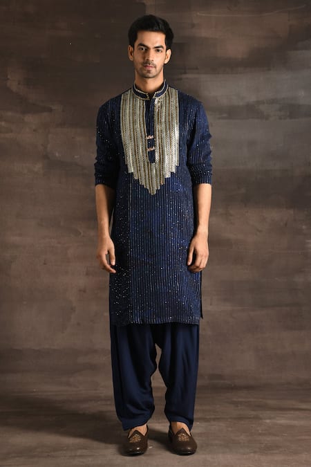 Soniya G_Blue Georgette Sequins, Embroidery Kurta Set _Online_at_Aza_Fashions