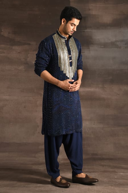 Shop_Soniya G_Blue Georgette Sequins, Embroidery Kurta Set _Online_at_Aza_Fashions