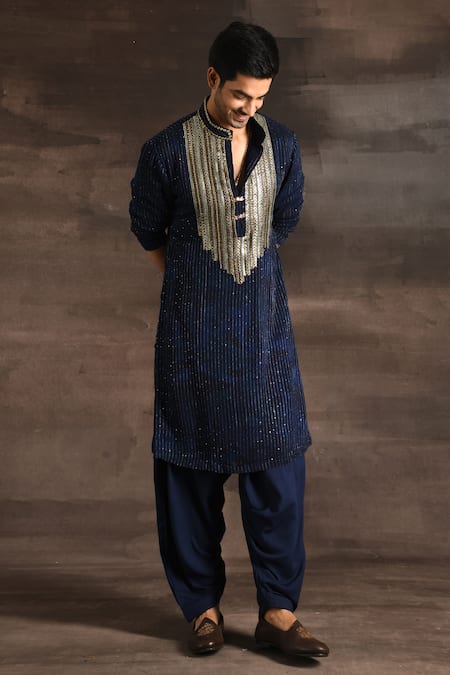 Soniya G_Blue Georgette Sequins, Embroidery Kurta Set _at_Aza_Fashions