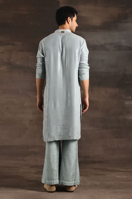 Shop Soniya G Blue Handloom Cotton Sequins, Embroidery Yoke Kurta Set at Aza Fashions Shop_Soniya G_Blue Handloom Cotton Sequins, Embroidery Yoke Kurta Set _at_Aza_Fashions