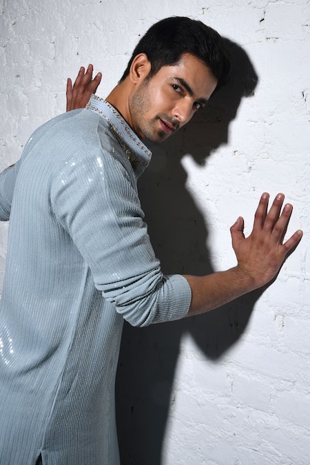 Soniya G Blue Handloom Cotton Sequins, Embroidery Yoke Kurta Set at Aza Fashions Soniya G_Blue Handloom Cotton Sequins, Embroidery Yoke Kurta Set _at_Aza_Fashions