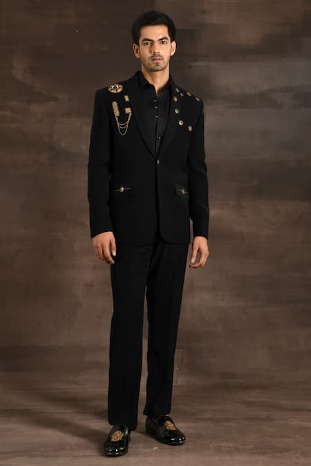 Soniya G Metallic Trim Embroidered Tuxedo Set 