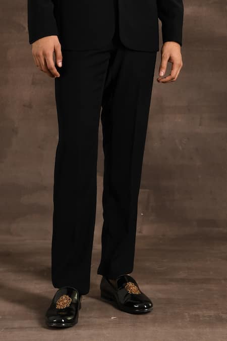 Buy_Soniya G_Black Silk Embroidery, Metallic Thread Trim Tuxedo Set _Online_at_Aza_Fashions