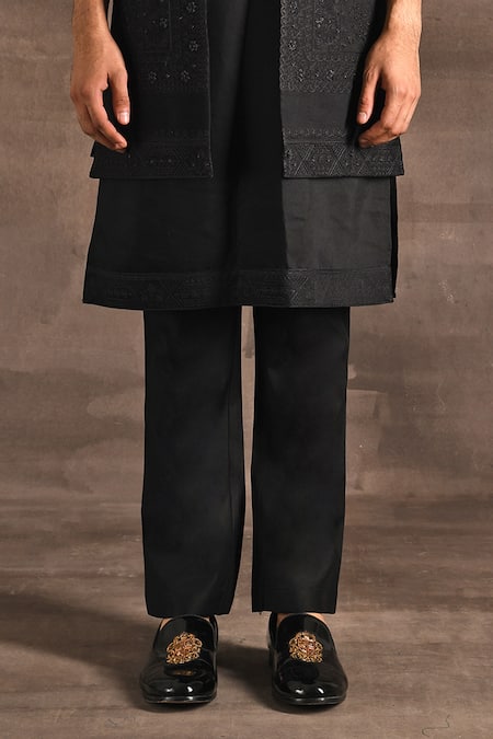 Buy_Soniya G_Black Handloom Cotton, Silk Zari, Beads, Embroidery Jacket Kurta Set For Kids_Online_at_Aza_Fashions