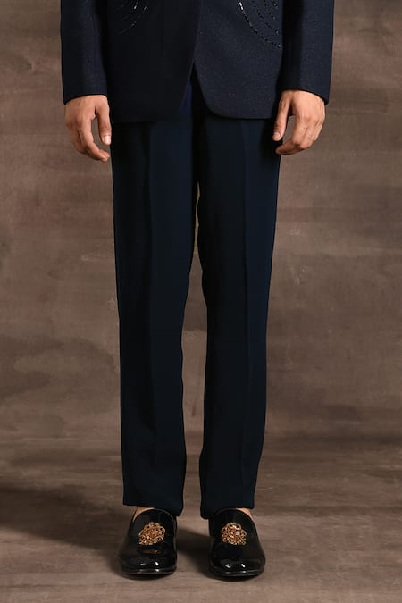 Buy_Soniya G_Blue Silk Zari, Beads Shimmer Embroidered Tuxedo Set _Online_at_Aza_Fashions