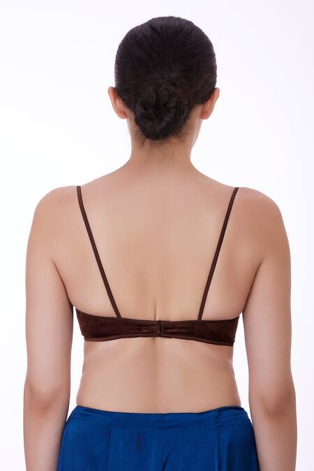 Shop Dilnaz Brown Blended Velvet Hand Embroidered Sequin Work Sweetheart Neck Bralette at Aza Fashions Shop_Dilnaz_Brown Blended Velvet Hand Embroidered Sequin Work Sweetheart Neck Bralette_at_Aza_Fashions