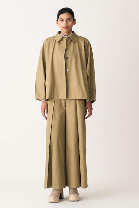 THREE Batwing Sleeve Jacket & Pleated Pant Set 