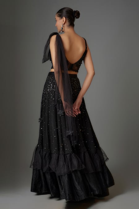 Shop Divya Kanakia Black Georgette Sequins, Beads Sweetheart Neck Embellished Lehenga With Blouse at Aza Fashions Shop_Divya Kanakia_Black Georgette Sequins, Beads Sweetheart Neck Embellished Lehenga With Blouse _at_Aza_Fashions