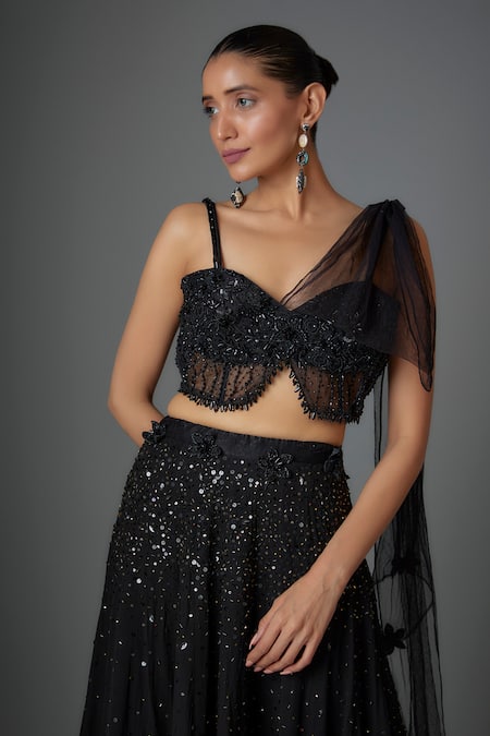 Divya Kanakia Black Georgette Sequins, Beads Sweetheart Neck Embellished Lehenga With Blouse Online at Aza Fashions Divya Kanakia_Black Georgette Sequins, Beads Sweetheart Neck Embellished Lehenga With Blouse _Online_at_Aza_Fashions