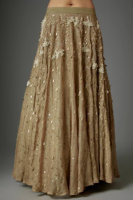 Divya Kanakia Gold Georgette Pearls, Beads One Shoulder Embroidered Lehenga With Blouse Online at Aza Fashions Divya Kanakia_Gold Georgette Pearls, Beads One Shoulder Embroidered Lehenga With Blouse _Online_at_Aza_Fashions