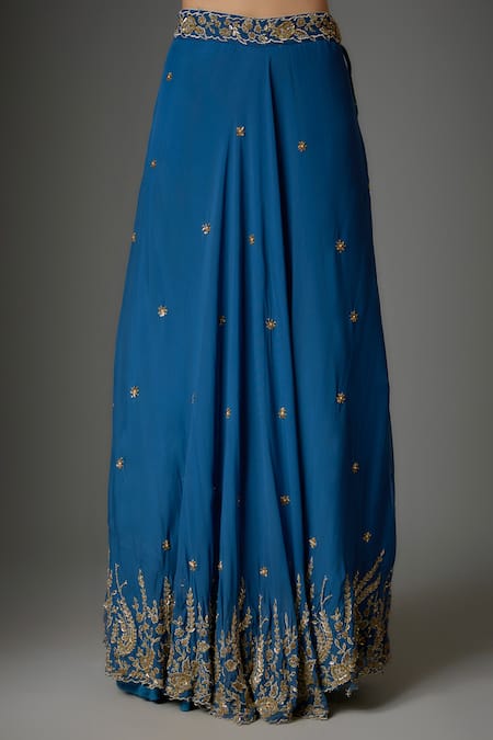 Buy Divya Kanakia Blue Satin, Organza Pearls, Beads Floral Sequin Embroidered Lehenga With Blouse Online at Aza Fashions Buy_Divya Kanakia_Blue Satin, Organza Pearls, Beads Floral Sequin Embroidered Lehenga With Blouse _Online_at_Aza_Fashions