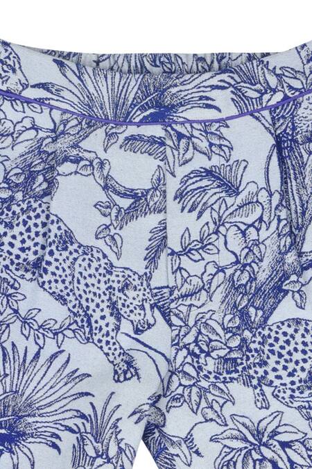Stella Rossa By Les Petits Blue Jacquard Flora And Fauna Pattern Shorts Online at Aza Fashions Stella Rossa By Les Petits_Blue Jacquard Flora And Fauna Pattern Shorts_Online_at_Aza_Fashions