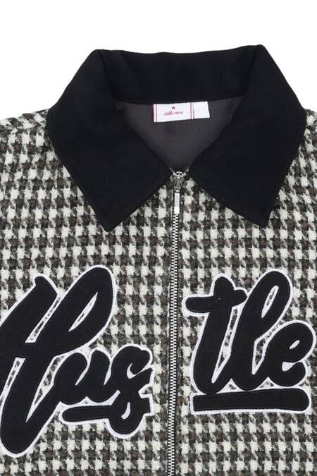 STELLA ROSSA BY LES PETITS_Black Fleece Embroidery Hustle Pattern Jacket_Online_at_Aza_Fashions