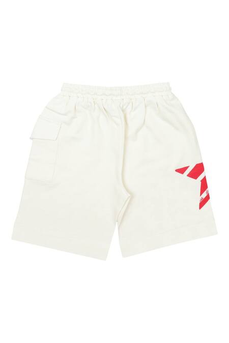 Shop_Stella Rossa By Les Petits_White Terrycloth Star Print Shorts_at_Aza_Fashions