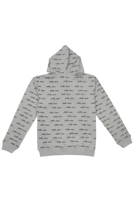 Shop STELLA ROSSA BY LES PETITS Grey Fleece Stella Rossa Pattern Hoodie at Aza Fashions Shop_STELLA ROSSA BY LES PETITS_Grey Fleece Stella Rossa Pattern Hoodie_at_Aza_Fashions