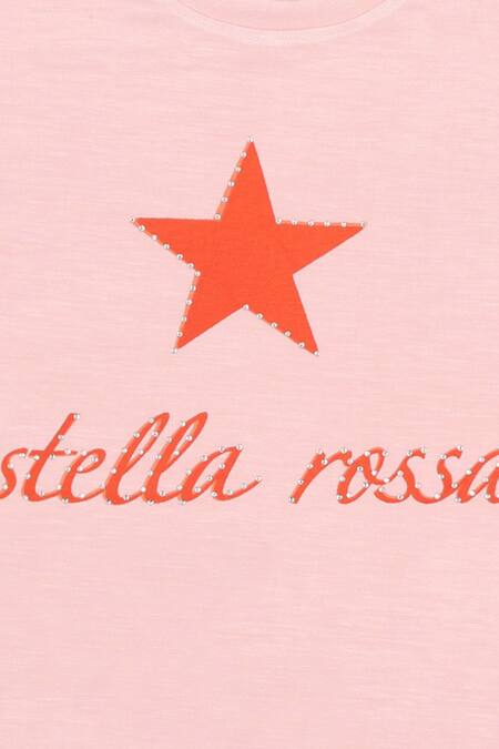 Stella Rossa By Les Petits Pink Bamboo Embroidery Stella Rossa Star Pattern T-shirt Online at Aza Fashions Stella Rossa By Les Petits_Pink Bamboo Embroidery Stella Rossa Star Pattern T-shirt_Online_at_Aza_Fashions