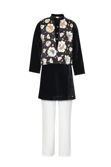 Stella Rossa By Les Petits Floral Nehru Jacket & Kurta Set 