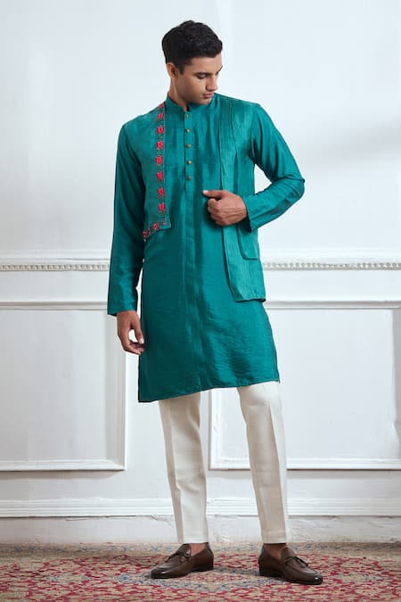 TAJIRI Emerald Layered Kurta & Pyjama Set 