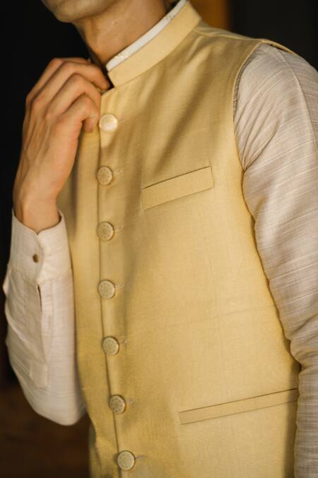 Buy Tajiri Beige Silk, Satin Sequins Bundi Kurta Set Online at Aza Fashions Buy_Tajiri_Beige Silk, Satin Sequins Bundi Kurta Set _Online_at_Aza_Fashions