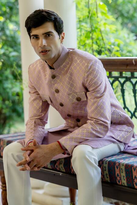 Tajiri_Pink Blazer- Linen Embroidered Jaal Valour With Kurta Set _at_Aza_Fashions