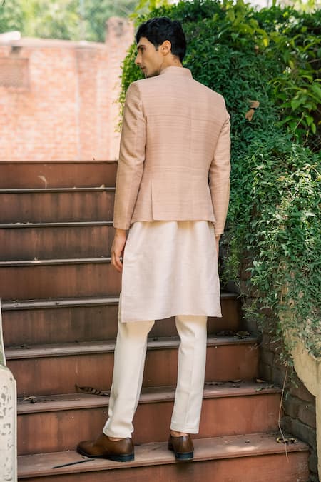 Shop Tajiri Beige Raw Silk Embroidered Floral Nazakat Bandhgala And Kurta Set at Aza Fashions Shop_Tajiri_Beige Raw Silk Embroidered Floral Nazakat Bandhgala And Kurta Set _at_Aza_Fashions