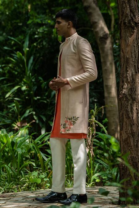 Buy Tajiri Beige Jacket Raw Silk Embroidered Floral Klas Kurta Set Online at Aza Fashions Buy_Tajiri_Beige Jacket Raw Silk Embroidered Floral Klas Kurta Set _Online_at_Aza_Fashions