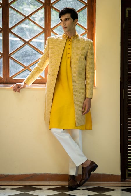 Buy Nehru Jacket Set with Mustard Yellow Kurta for Boys Online