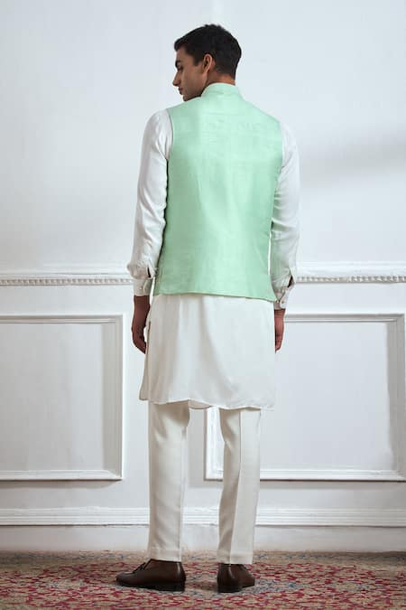 Tajiri Botanic Embroidered Green Bundi Kurta Set 