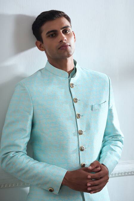 Buy Tajiri Blue Cotton Tussar Woven Floral Finezza Longline Coat And Kurta Set Online at Aza Fashions Buy_Tajiri_Blue Cotton Tussar Woven Floral Finezza Longline Coat And Kurta Set _Online_at_Aza_Fashions