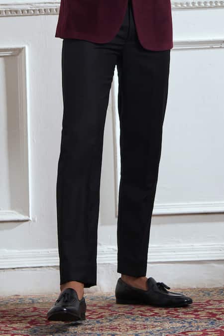 Buy_Tajiri_Wine Suede, Cotton Sequins, Cut Rhapsody Embellished Tuxedo Blazer And Pant Set _Online_at_Aza_Fashions