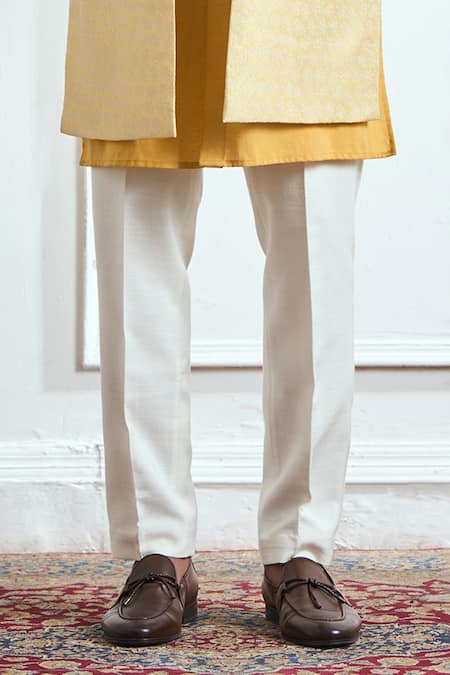 Tajiri Yellow Cotton, Tussar Embroidery Sunflower Floral Pattern Bundi Kurta Set Online at Aza Fashions Tajiri_Yellow Cotton, Tussar Embroidery Sunflower Floral Pattern Bundi Kurta Set _Online_at_Aza_Fashions