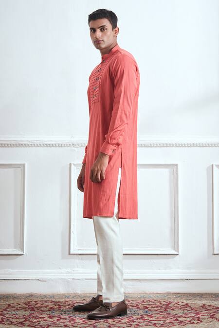 Buy Tajiri Pink Cotton Tussar Textured Pintucked Dora Yoke Kurta Set Online at Aza Fashions Buy_Tajiri_Pink Cotton Tussar Textured Pintucked Dora Yoke Kurta Set _Online_at_Aza_Fashions