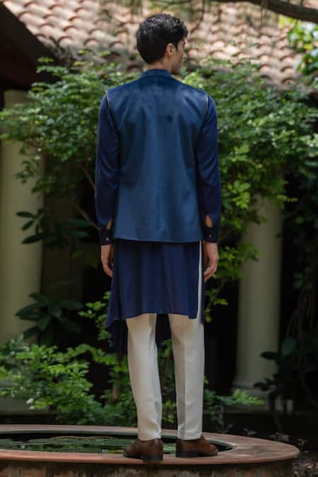 Tajiri Blue Embroidered Bundi & Draped Kurta Set 