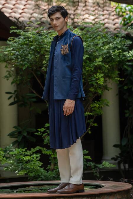 Buy Tajiri Blue Velvet, Rayon Zari, Embroidery, Diamonds Bundi And Draped Kurta Set Online at Aza Fashions Buy_Tajiri_Blue Velvet, Rayon Zari, Embroidery, Diamonds Bundi And Draped Kurta Set _Online_at_Aza_Fashions