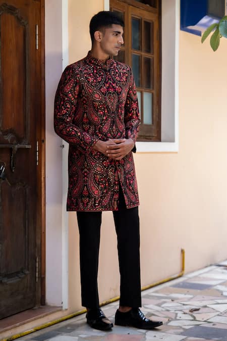 TAJIRI Noor Paisley Embroidered Sherwani Set 